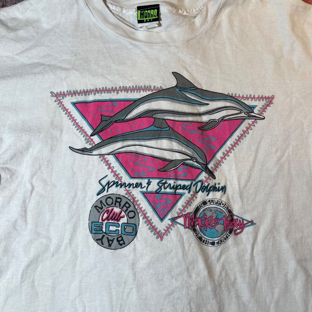 Vintage 90s Morro Bay Dolphins Single Stitch Tshirt XL Neon Colors - Picture 2 of 8